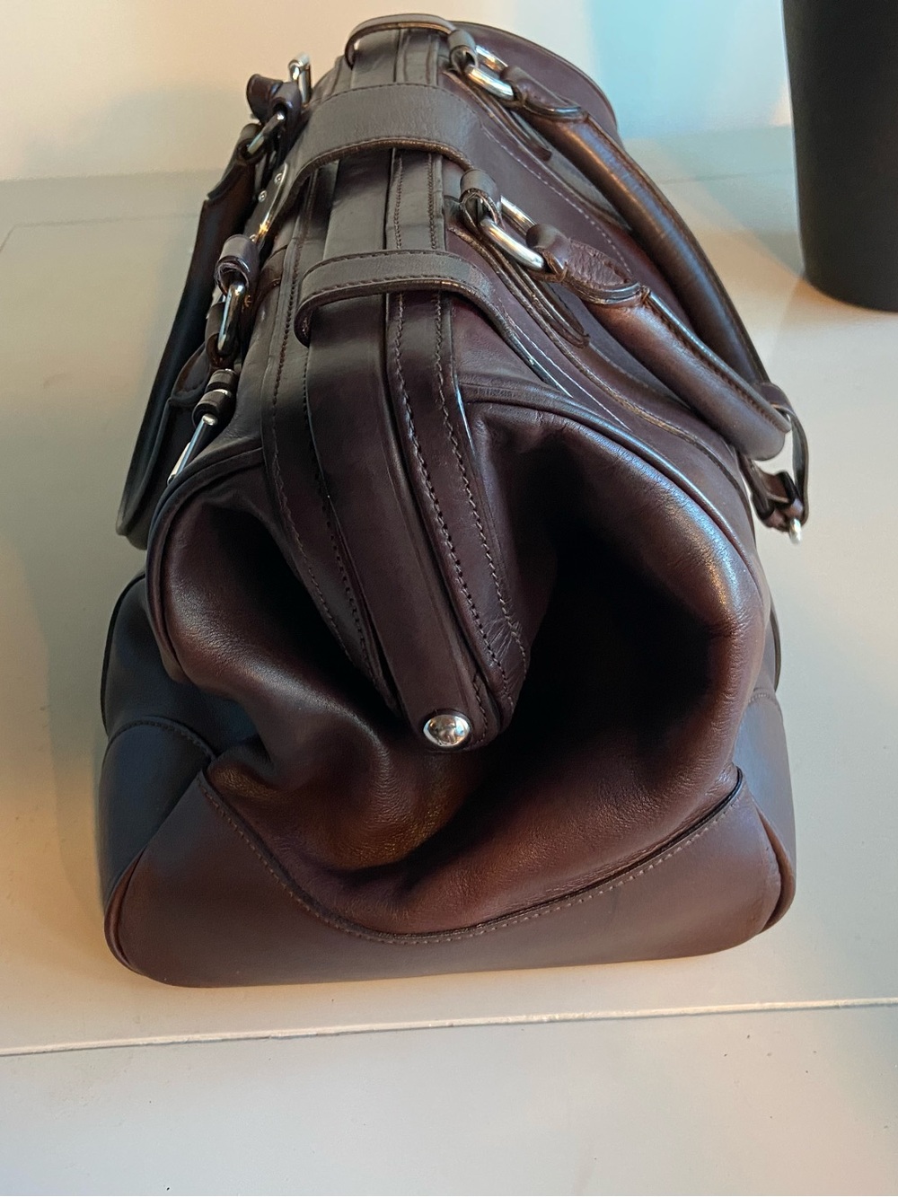 Ralph Lauren Chocolate Brown Leather Satchel with Polished brass logo Hardware - Picture 3 of 7